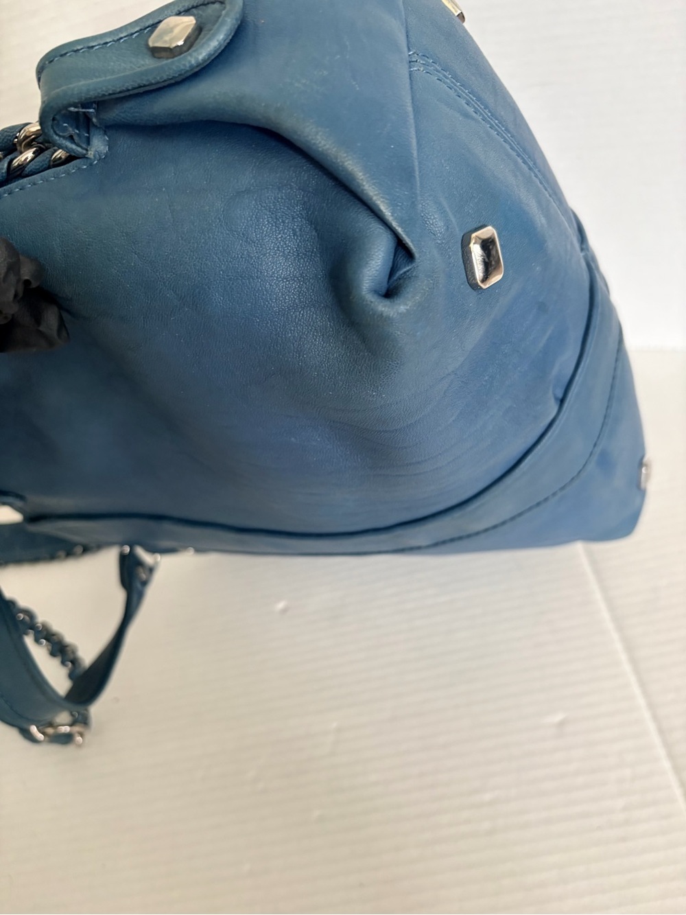 MCM Navy Blue Leather Shoulder Bag with Chain Straps - Picture 7 of 16